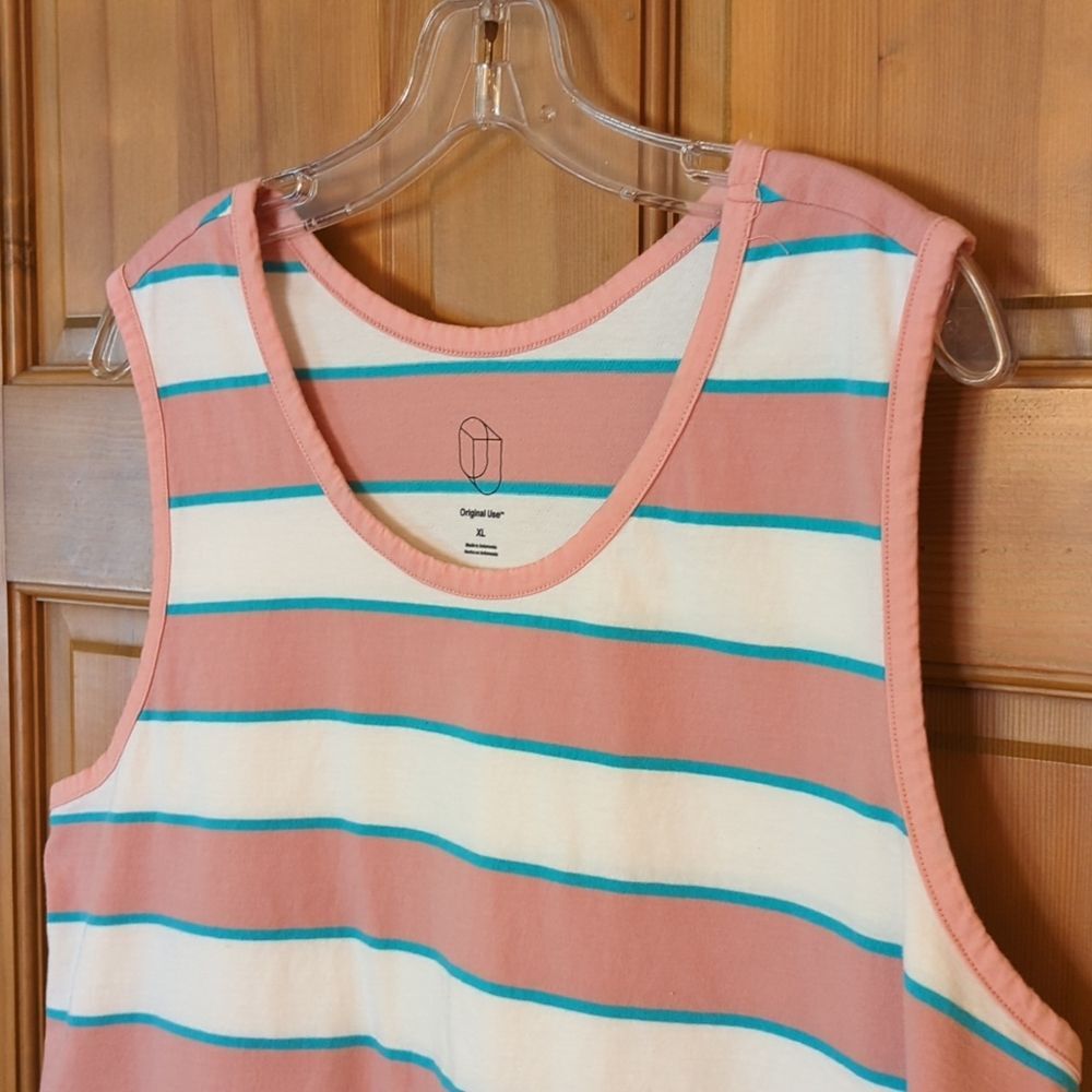 Original Use Women's Cotton Tank Top Pink and White Stripe Size XL